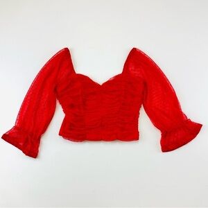 Haute Mode red polkadot sheer cropped ruched mesh blouse Small Coquette Girl